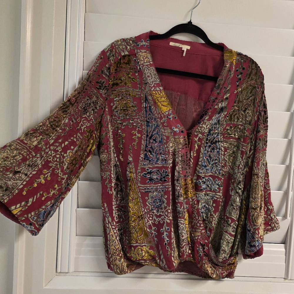 Anthropologie Pink and Blue Patterned Blouse